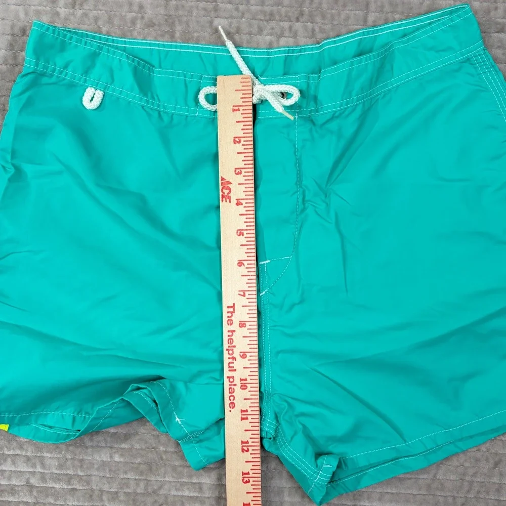 Vintage Sundek Board Shorts Mens 30 Teal Green Rainbow Stripe Nylon Made in USA